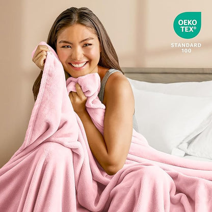 Bare Home Fleece Blanket - Throw Extra Long - Ultra-Soft Lightweight for Bed, Sofa, and Couch - Luxury Microplush - Cozy Warm Blanket (Throw XL, Light Pink)