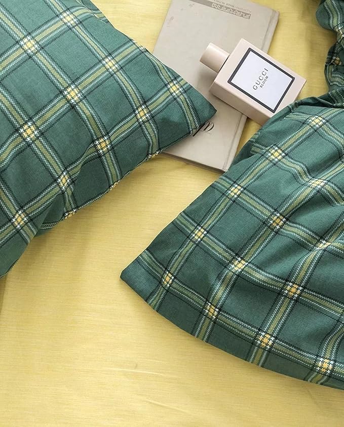 Houseri Plaid Comforter Set - Full Size Green Grid Bedding with Buffalo Checkered Comforter - Emerald and Jade Green Bedding Set - Teen Boys and Girls Quilt