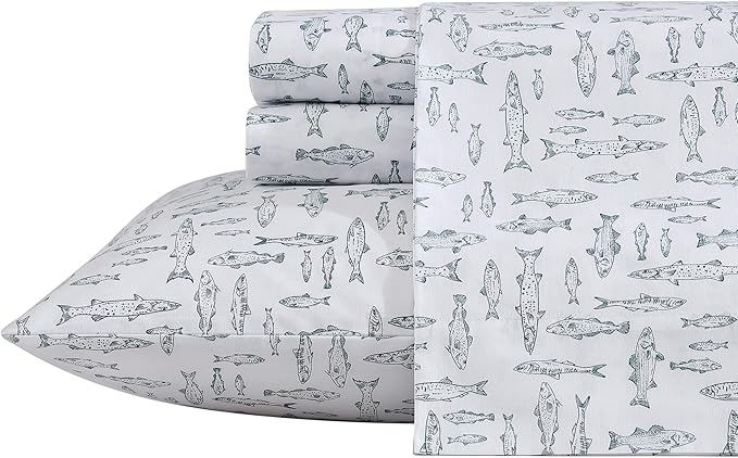 Eddie Bauer - Full Sheets, Cotton Percale Bedding Set, Crisp & Cool Home Decor, Dorm Room Essentials (Albright Hill Green, Full)