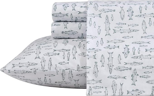 Eddie Bauer - Queen Sheets, Cotton Percale Bedding Set, Crisp & Cool Home Decor (Albright Hill Green, Queen)