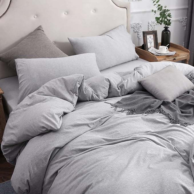 PURE ERA Jersey Knit Pillowcases 100% T-Shirt Cotton Super Soft Comfy Breathable, Set of 2, King 20" x 36", Heathered Grey
