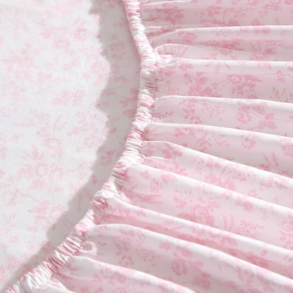 Laura Ashley - Queen Sheet Set, Crisp & Cool Cotton Percale Bedding with Deep Pockets, Lightweight for Year Round Comfort, Bed Sheets with Matching Pillowcases (Floral Toile Pink)