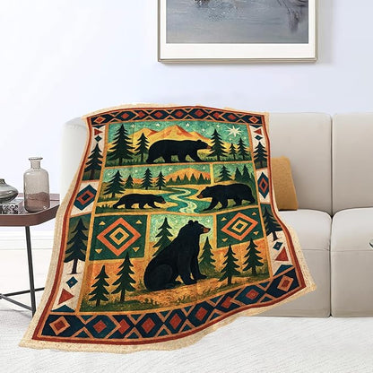 Cabin Bear Blanket Super Soft Warm Fluffy Fleece Flannel Animal Throw Blanket Cozy Fuzzy Plush Stuff Bedding Blankets Gifts for Women Kids Boys Girls Adults 80"X60"