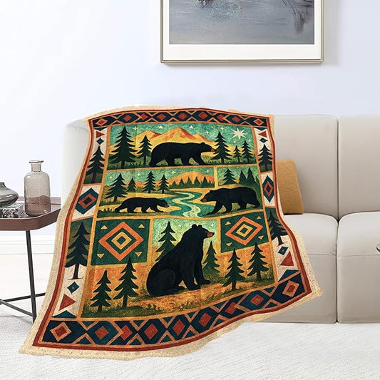 Cabin Bear Blanket Super Soft Warm Fluffy Fleece Flannel Animal Throw Blanket Cozy Fuzzy Plush Stuff Bedding Blankets Gifts for Women Kids Boys Girls Adults 80"X60"