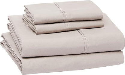 Amazon Basics Lightweight Super Soft Easy Care Wrinkle Free Breathable Microfiber 4 Piece Bed Sheet Set with 14-Inch Deep Pockets, Machine Washable, Brushed, King, Taupe, Solid