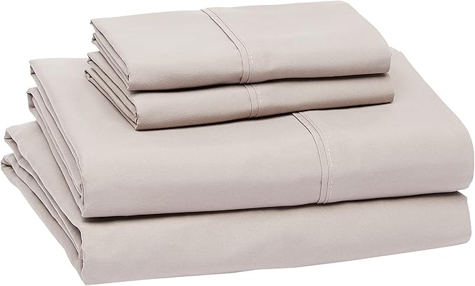 Amazon Basics Lightweight Super Soft Cooling, Breathable Wrinkle Resistant Brushed Microfiber 4-Piece Sheet Set with 14-Inch Deep Pockets, Queen, Taupe, Solid