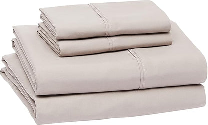 Amazon Basics Lightweight Super Soft Cooling, Breathable Wrinkle Resistant Brushed Microfiber 4-Piece Sheet Set with 14-Inch Deep Pockets, Queen, Taupe, Solid