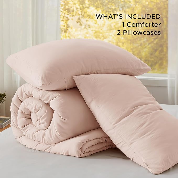 Bedsure Oversized King Comforter Set, Light Pink Soft Prewashed Bedding for All Seasons, 3 Pieces GentleSoft™ Bed Set, 1 Lightweight Comforter (120"x98") and 2 Pillowcases (20"x36")