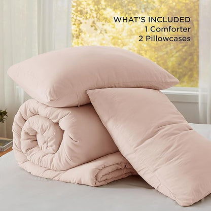 Bedsure California King Comforter Set, Light Pink Soft Prewashed Bedding for All Seasons, 3 Pieces GentleSoft™ Bed Set, 1 Lightweight Comforter (104"x96") and 2 Pillowcases (20"x36")