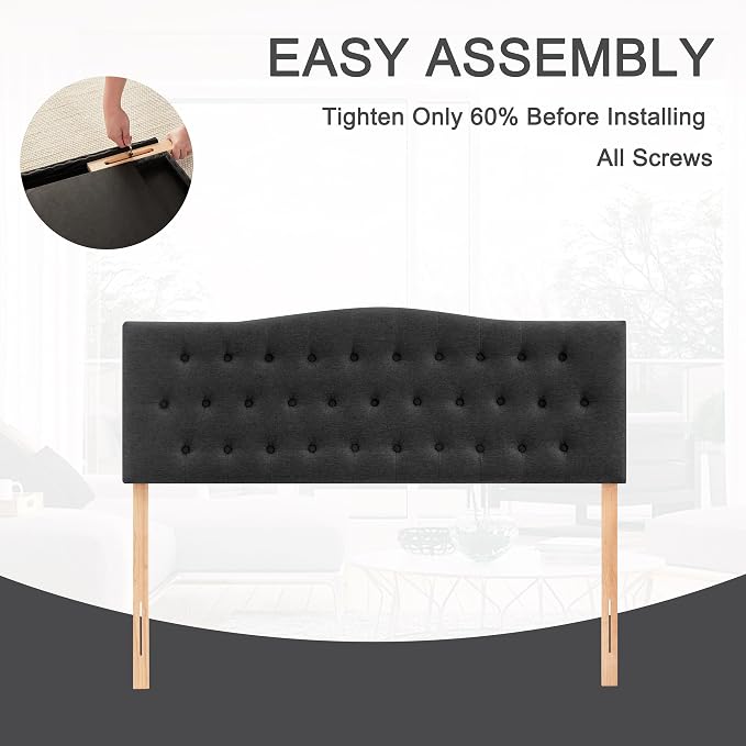Tufted Headboard Twin Size, Solid Wood Adjustable Height Head Board, Black | Upholstered Twin XL Headboard Only, Durable Solid Wood Legs, Adjustable Height 37-51 in, Fabric Button Diamond HeadBoards