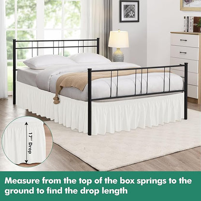 Biscaynebay Wrap Around Bed Skirts with Split Corners for King Beds 17" Drop, Ivory Elastic Dust Ruffles Easy Fit Wrinkle & Fade Resistant Silky Luxurious Fabric Solid Machine Washable