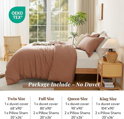 MILDLY Super Soft Duvet Cover 2pcs - 100% Washed Microfiber Mocha Comforter Cover Set 3 Pieces with Zipper Closure & Corner Ties
