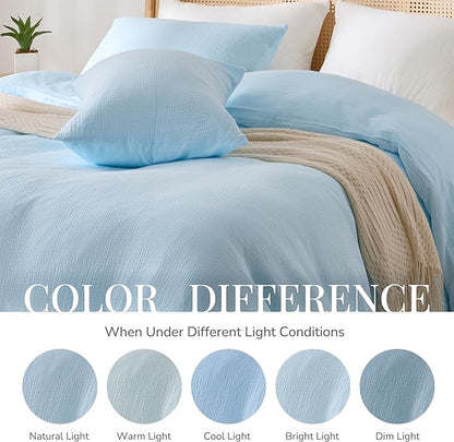 Blue Duvet Cover King, 100% Sandwashed Cotton Soft King Size Duvet Cover Set 3 Pieces with Zipper Clousre & Corner Buttons (Blue, King 104 x 90)