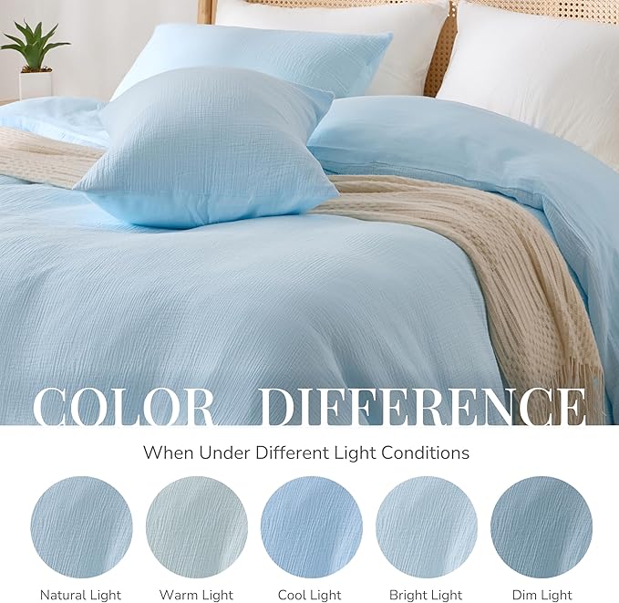 Blue Duvet Cover Queen Size, 100% Sandwashed Cotton Soft Queen Duvet Cover Set 3 Pieces with Zipper Clousre & Corner Buttons (Blue, Queen 90 x 90)