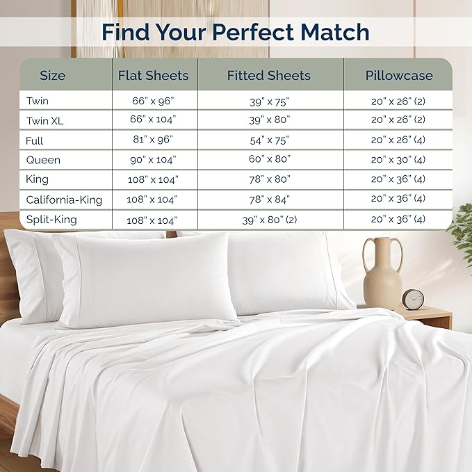 Casa Platino Full Sheets Set –100% Cotton Full Sheets with 4 Pillowcases, Lightweight Feel & Secure Fit, Crisp & Breathable Percale Weave with 15" Deep Pocket, Soft and Cozy – Pure White