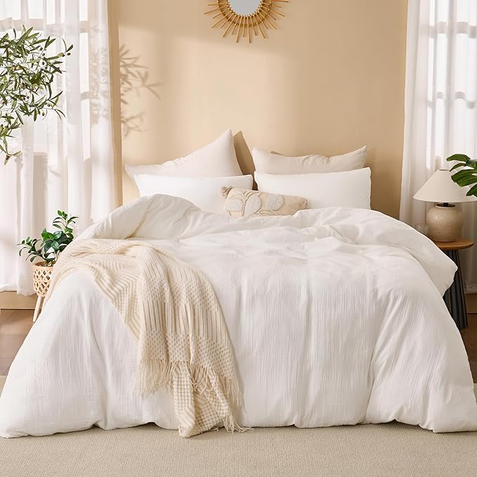 Off White Duvet Cover King, 100% Sandwashed Cotton Soft King Size Duvet Cover Set 3 Pieces with Zipper Clousre & Corner Buttons (Off White, King 104 x 90)
