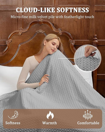 CAROMIO Heated Blanket Throw, Waffle Weave Electric Throw Blanket Fast Heating with LCD Controller, 6 Heat Levels & 4 Hour Auto Shut Off, ETL Certified, Machine Washable, Grey, 50" x 60"
