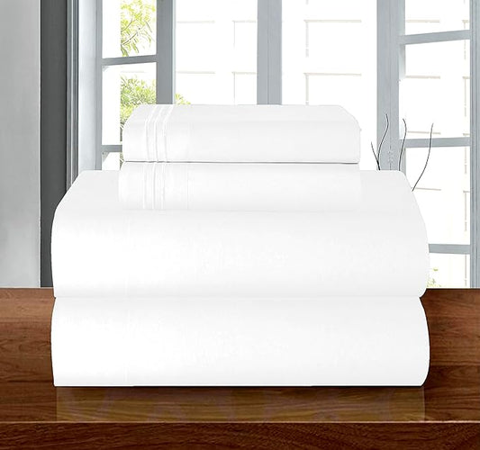 Elegant Comfort Luxury 1500 Premium Hotel Quality Microfiber 4-Piece Sheet Set - Wrinkle Resistant, All Around Elastic Fitted Sheet, Deep Pocket up to 16", Twin/Twin XL, White