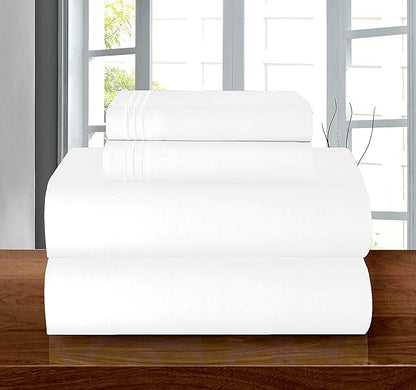 Elegant Comfort ® 1500 Thread Count ULTRA SILKY SOFT LUXURY 4 pcs Sheet set, Deep Pocket Up to 16" - Wrinkle Resistant - All Size and Colors, California King White