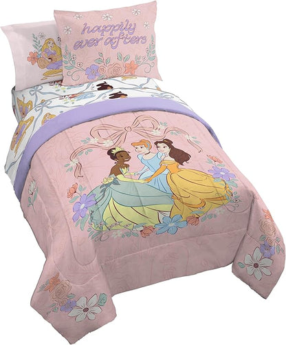 Jay Franco Kids Comforter Set Includes Sheets and Pillow Covers - Soft and Cozy Bed Set for Stylish Room Decor, Pink – Disney Princess, 7 Piece Full