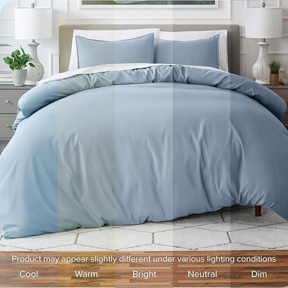 Bare Home Bedding Duvet Cover Queen Size - Premium 1800 Super Soft Collection - Lightweight, Cooling - Soft Breathable Bedding Duvet Cover (Queen, Dusty Blue)