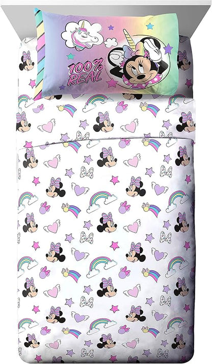 Jay Franco Disney Minnie Mouse Unicorn Dreams 7 Piece Full Bed Set - Includes Reversible Comforter & Sheet Set Bedding - Super Soft Fade Resistant Microfiber - (Official Disney Product)