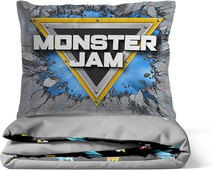 Jay Franco Kids Duvet Cover Set – 3 Piece Super Soft Bedding with Sham Pillowcase, Cover ONLY Comforter Not Included, Grey - Monster Jam, Full