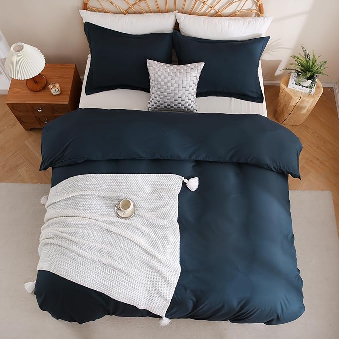 JSD Navy Blue Duvet Cover Set Twin Size, 2 Piece Microfiber Kids Duvet Cover with Pillow Sham, Zipper Closure, Comforter Not Included