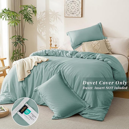 MILDLY Super Soft Duvet Cover - 100% Washed Microfiber Teal Blue Comforter Cover Set 3 Pieces with Zipper Closure & Corner Ties (No Comforter)