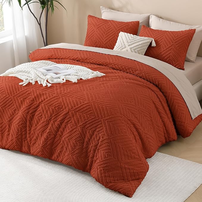 Andency Burnt Orange California King Comforter Set, 3 Pieces Terracotta Boho Tufted Cal King Bed Comforter, Oversized Soft Lightweight Down Alternative Bedding Set (104x96In, 2 Pillowcases)