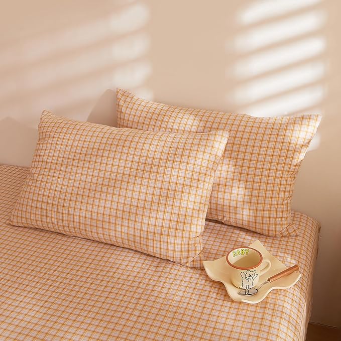 Plaid Comforter Set Full Size Washed Cotton Boho Bedding Set Down Alternative Cozy Fluffy Aesthetic Bedding Comforter Sets Soft All Season Farmhouse Comfy Bed Comforter with 2 Pillowcases
