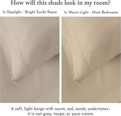 California Design Den 100% Cotton 2-Pack Twin XL Sheet Sets, Soft & Durable Extra Long Twin Sheet Sets with 12" Pockets, Twin XL Sheets with Sateen Sheets - Beige (Warm Taupe)