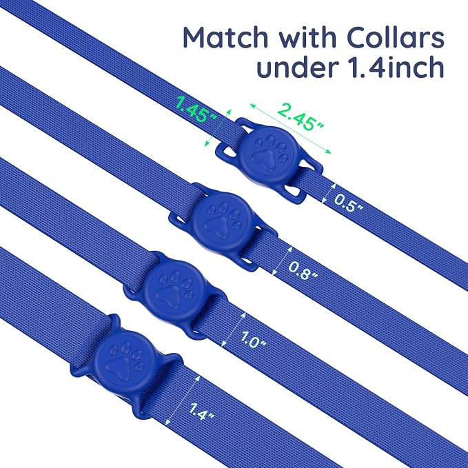 IP68 Waterproof Dog AirTag Holder for Dog Collar, Soft, Stretchy Silicone | Full-Body Protection, Easy Tool-Free Installation, Quiet, No-Dangle Fit, Lightweight, Fits Dog & Cat Collars of All Widths