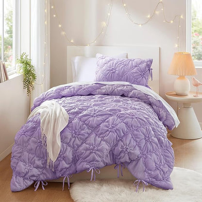 Intelligent Design Twin Comforter Set – Purple Lily Puffy Floral Shabby Chic Boho Bedding for Girls, Ultra-Soft, Lightweight & All-Season, Twin