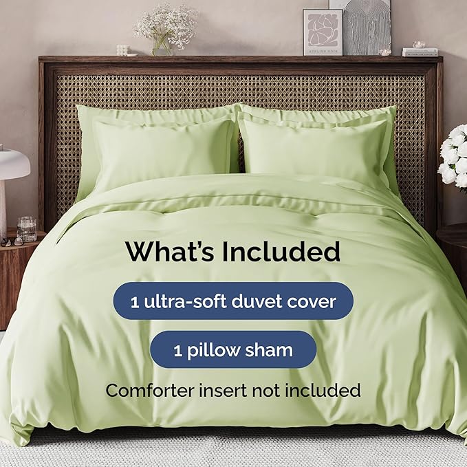 Duvet Cover Twin/Twin XL Size Set - Extra Soft Twin/Twin XL Duvet Cover 68" x 90" with 1 Pillow Sham - Hotel Luxury, Fade Free w/ Zipper Closures & Ties - Comfy, Cozy & Breathable (Light Sage Green)