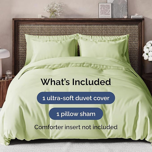 Duvet Cover Twin/Twin XL Size Set - Extra Soft Twin/Twin XL Duvet Cover 68" x 90" with 1 Pillow Sham - Hotel Luxury, Fade Free w/ Zipper Closures & Ties - Comfy, Cozy & Breathable (Light Sage Green)