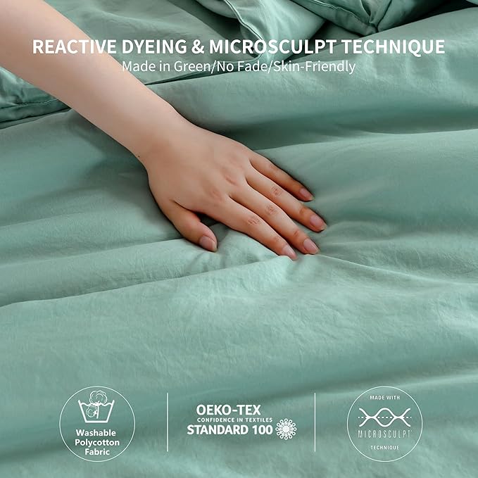 COTTEBED Softness Sage Green King Comforter Set Clearance, Lightweight All Season, Solid Fluffy Fuzzy Washed Cotton California King Bedding Down Alternative Comforter (Forest Sage Green King/Cal King)