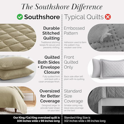 Southshore Fine Living, Inc. Oversized King Quilt Bedding Set, Taupe Quilt California/King Size Bedspread with 2 Matching Pillow Shams, Microfiber Soft & Cozy Bedding Coverlet, Taupe