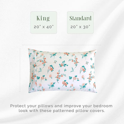 Elegant Comfort Ultra Soft Set of 2 Floral Print Pillowcases - 1500 Premium Hotel Quality Microfiber, Soft and Smooth Envelope Closure 2-Piece Pillow Covers - Standard/Queen, Pink Celia