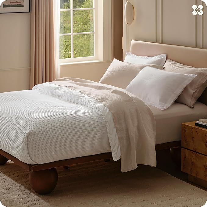 Bedsure Cotton Duvet Cover Queen Size - 100% Cotton Waffle Weave Snow White Duvet Cover, PureWoven Textured Breathable Bedding Comforter Cover for All Season, 1 Duvet Cover Only 90"x90"