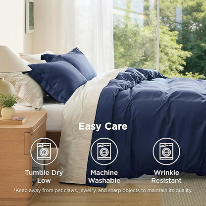Bedsure Duvet Cover California King Size - Soft Double Brushed Bedding Set for Kids & Adults, Zipper Closure, 3 Pieces, Includes 1 Duvet Cover (104"x98") & 2 Pillow Shams, NO Comforter, Navy Blue