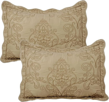 Home Soft Things Damask 4 Piece Bedspread Set,Scalloped Edge Reversible Quilt Coverlet Comforter Prewashed Bedding Set, Matelasse Embossed Floral Solid Pattern,Incense Oversize Queen(110" x 120")