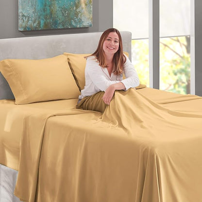 Nestl Twin XL Size Sheet Set, 4 Piece Extra Deep Pocket (18-24 inches), Microfiber, Hotel Luxury, Soft, Breathable, Wrinkle-Free, Easy to Care, Camel Gold