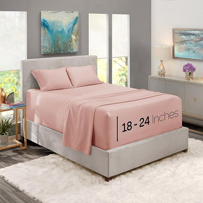 Nestl California King Size Sheet Set, 4 Piece Extra Deep Pocket (18-24 inches), Microfiber, Hotel Luxury, Soft, Breathable, Wrinkle-Free, Easy to Care, Peach Beige