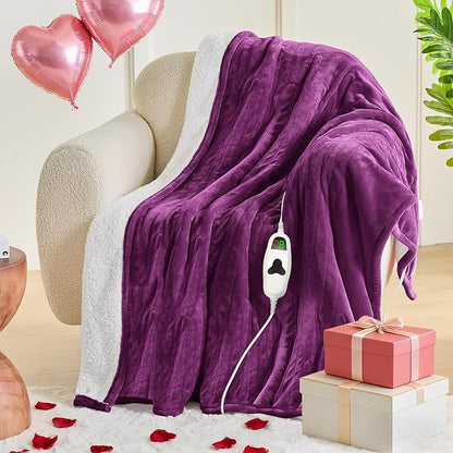 greenoak Heated Blanket Electric Throw 50"X60", Heating Blanket with 10 Heat Levels 8 Hours Auto-Off,Fleece Soft Blanket,Christmas Birthday Gifts for Teen Girls Mom, Taro Purple