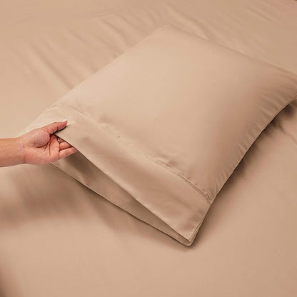 Hearth & Harbor Luxury Soft 6 Piece Bed Sheet Set Extra Deep Pocket Fitted Sheets Fits Mattress up to 21", Double Brushed Bedding, Split King Size, Taupe