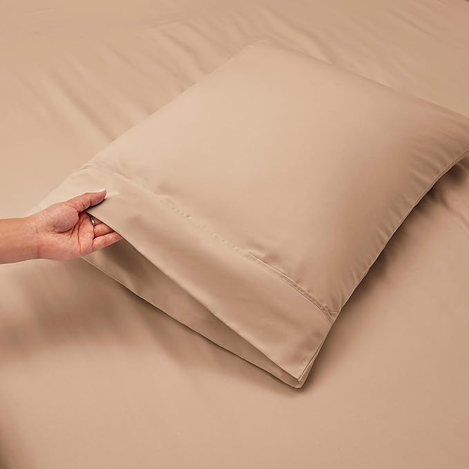 Nestl Twin XL Size Sheet Set, 4 Piece Extra Deep Pocket (18-24 inches), Microfiber, Hotel Luxury, Soft, Breathable, Wrinkle-Free, Easy to Care, Taupe