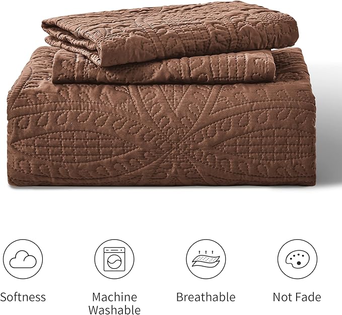 Love's cabin Quilts for Full Bed Brown Bedspreads Bedding Set - Lightweight Bedspread Comforter - Coin Pattern Bedding Coverlet for All Season - 3 Pieces (1 Quilt, 2 Pillow Shams)