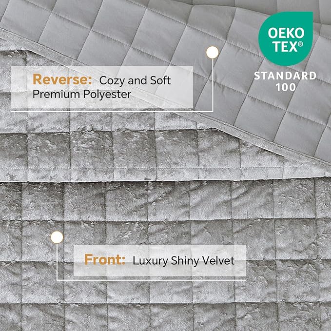 BEDELITE Velvet Quilt Set King Size - Luxury Velvet Comforter Bedding Set 3 Pieces, Lightweight Soft Cozy Shiny Light Grey Oversized Bedspread Coverlet for All Seasons with 2 Pillow Shams