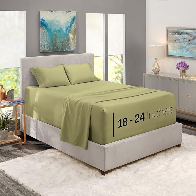 Nestl Twin XL Size Sheet Set, 4 Piece Extra Deep Pocket (18-24 inches), Microfiber, Hotel Luxury, Soft, Breathable, Wrinkle-Free, Easy to Care, Sage Green